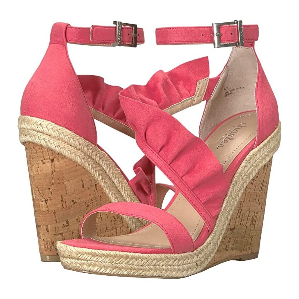 Charles by Charles David Brooke Ruffle Wedge Espadrille Cork Sandal, Pink, 5.5 M